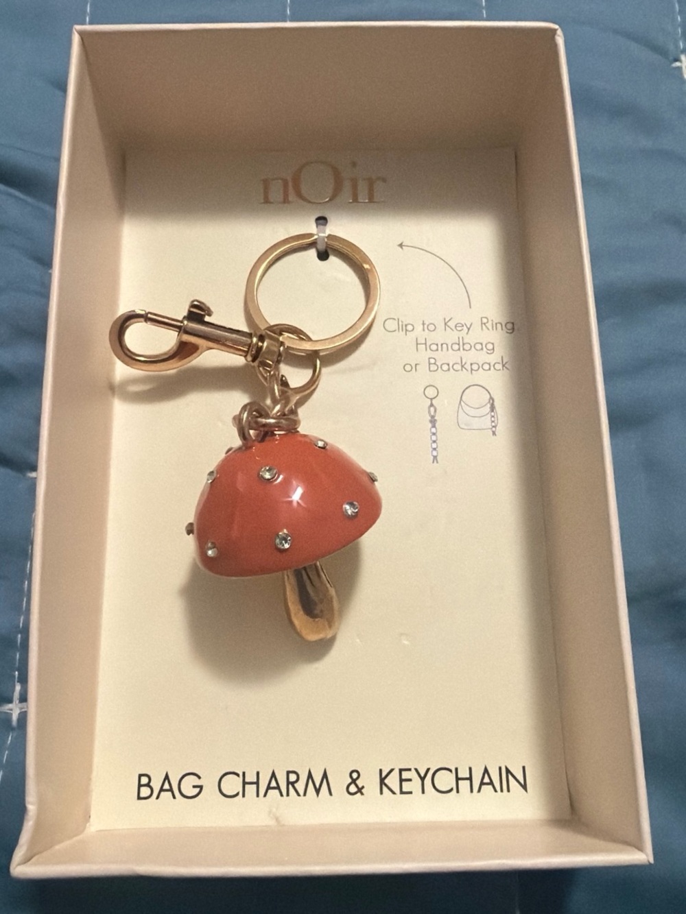 nOir Jewelry Coral & Gold Mushroom Bag Charm Keychain